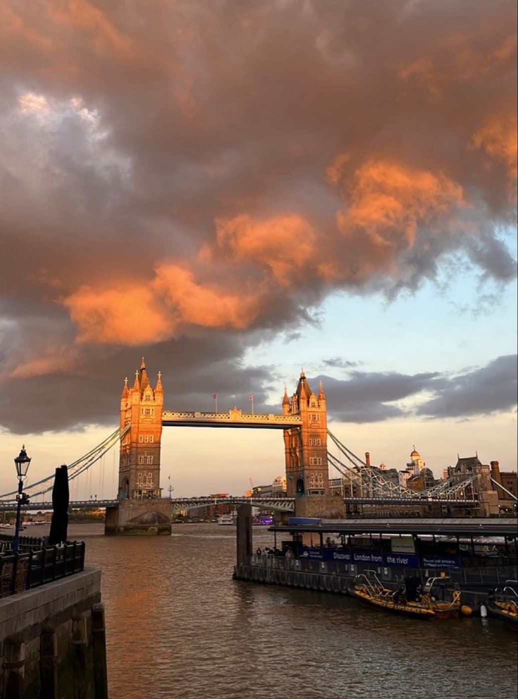 Tower Bridge and the Thames under a sunset sky
